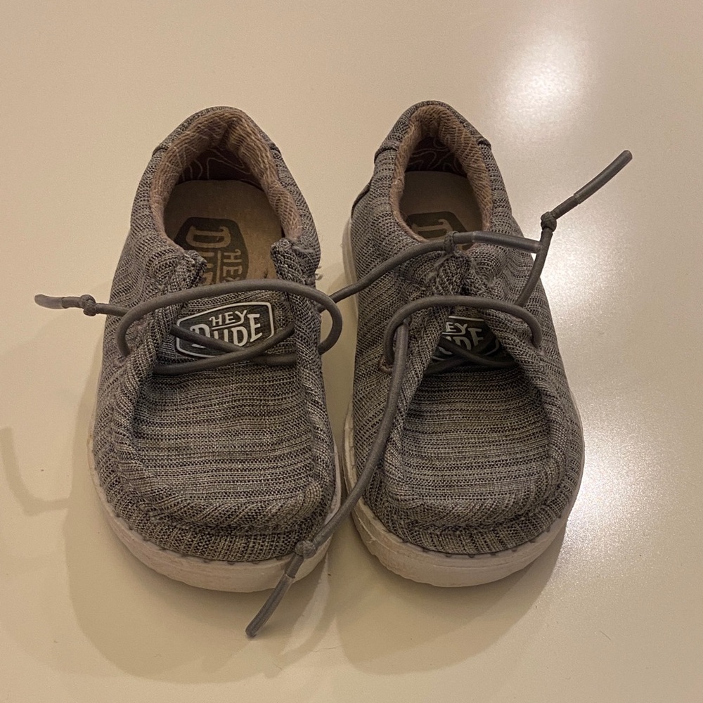 Hey Dude Kids Gray Knit Slip-On Sneakers with Elastic Laces